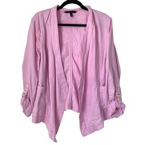 White House Black Market Jacket L Pink Collarless Open‎ Drape Roll Tab Barbie